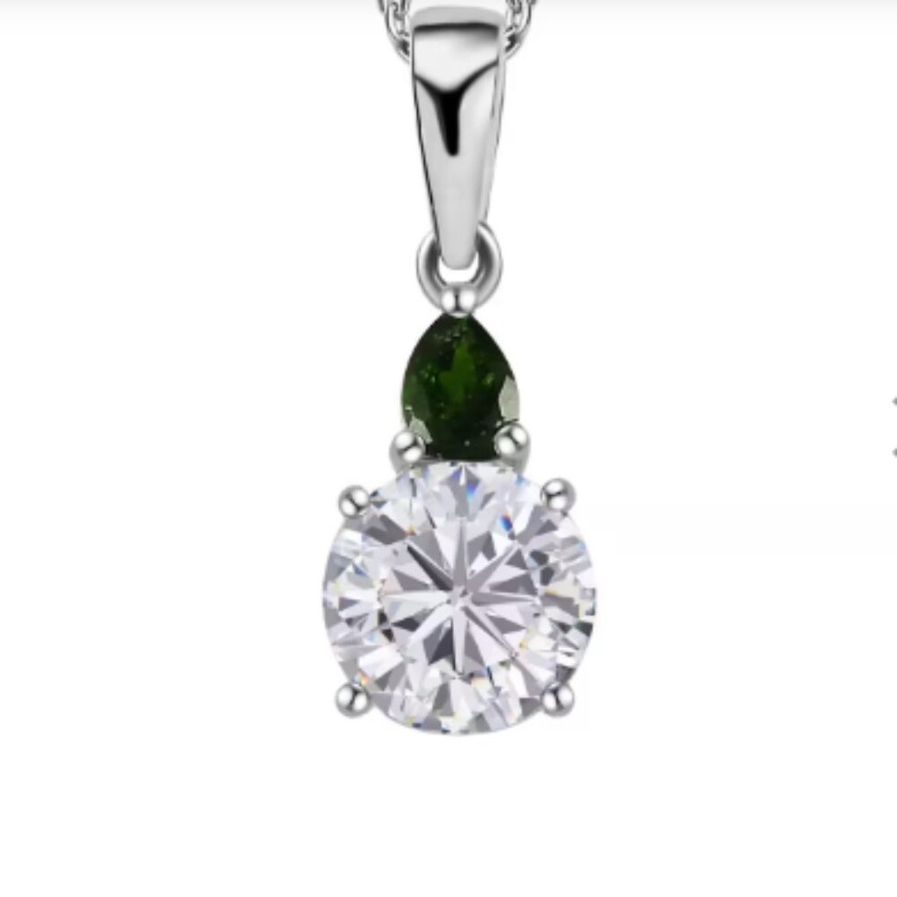 Moissanite (round 7mm) and Chrome Diopside Pendant Necklace